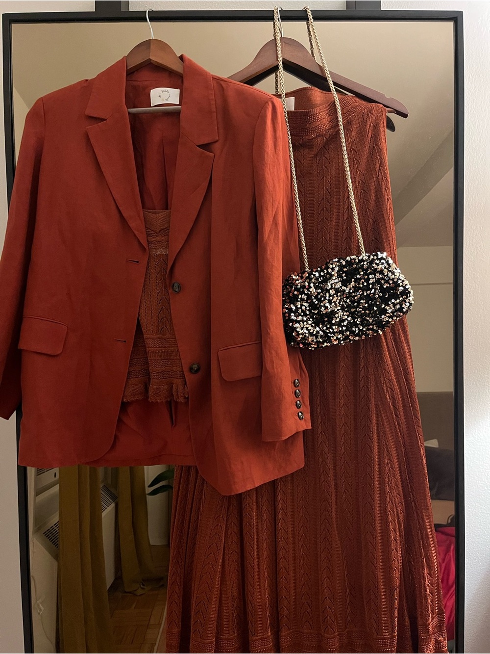 Women's Rust Knit Maxi Dress with Coordinating Blazer Set
